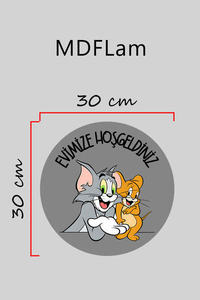 Rugmood Modern Kapı Süsü Gri Tom ve Jerry Karşılama Dış Mekan Kapı Süsü