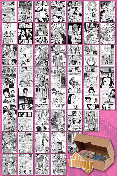 NeoPrint Manga Çizgi Roman Kart Poster- 50 Adet Japon Siyah Beyaz Comic Anime...