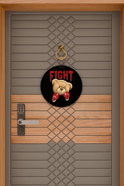 Rugmood Μοντέρνο Στολίδι Πόρτας Μαύρο Fight Teddy Bear Στολίδι Εξωτερικής Πόρτας