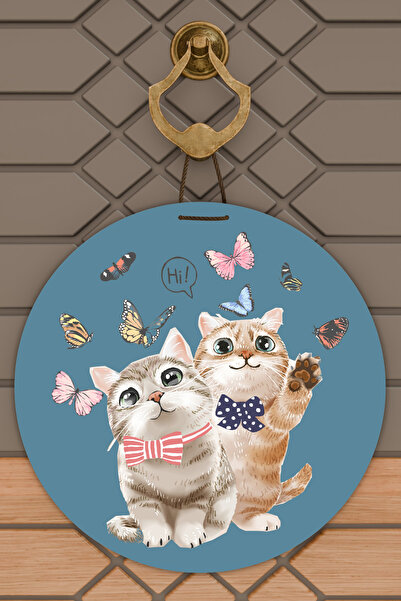 Rugmood Modern Kapı Süsü Mavi Hi Kedi Dış Mekan Kapı Süsü