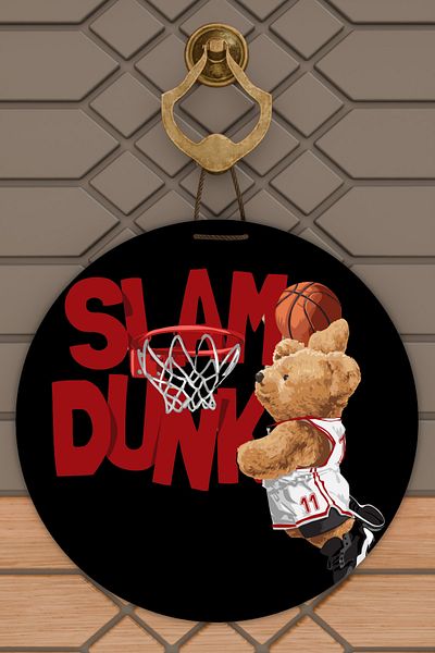 Rugmood Μοντέρνο Στολίδι Πόρτας Μαύρο Slam Dunk Teddy Bear Στολίδι Εξωτερικής Πόρτας