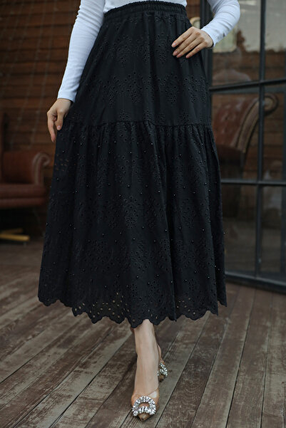 PİNK FLY Fustă de damă din dantelă cu perle broderie 1395