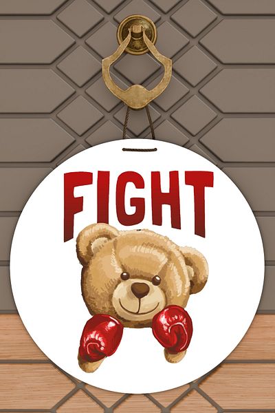 Rugmood Μοντέρνο Στολίδι Πόρτας Λευκό Fight Teddy Bear Στολίδι Εξωτερικής Πόρτας