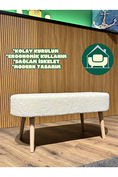 RUSTİKEVDECORART Retro Ahşap Ayaklı Geniş Oturum Alanlı Oval Bench Puf  Koltuk Salon Hol Çay Saati Bekleme Koltuğu