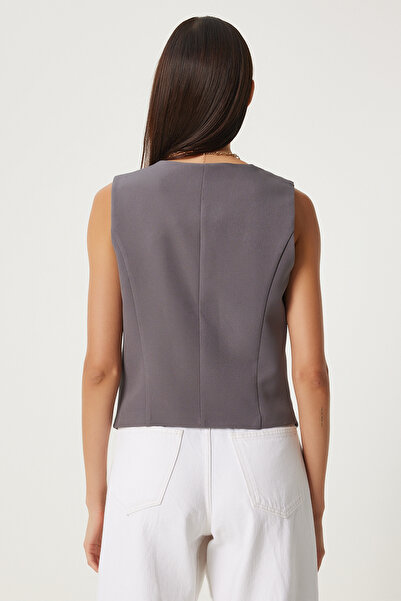 Lovelyİstanbul Gray V-Neck Woven Vest - Llv0004