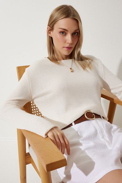 Lovelyİstanbul Summer Mercerized Knitwear Blouse Bone Lyy0013