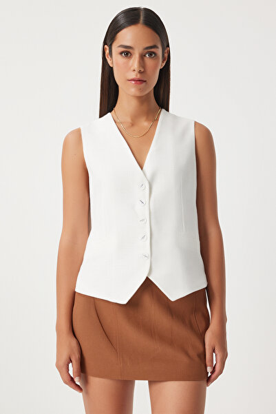 Lovelyİstanbul White Linen Vest - Ldp0005