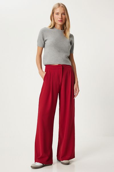 Lovelyİstanbul Red Palazzo Trousers - Pleated Woven, Lul0009