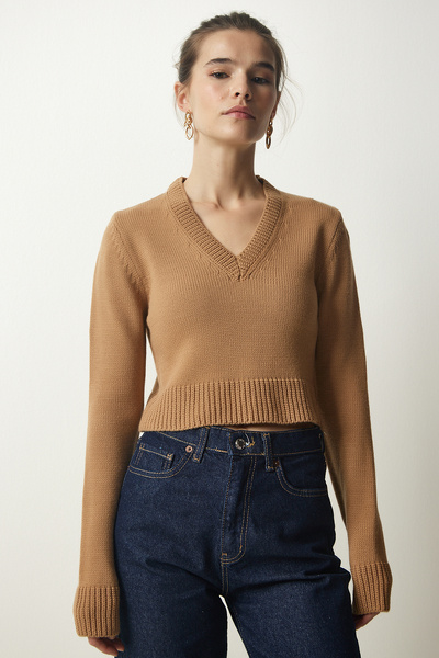 Lovelyİstanbul Pulover biscuit cu decolteu în V - Lpf0013