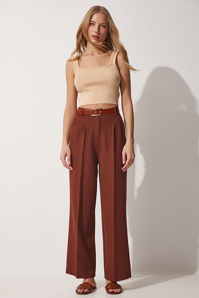 Lovelyİstanbul Wide Leg Masculine Woven Trousers Brown Lhg0001