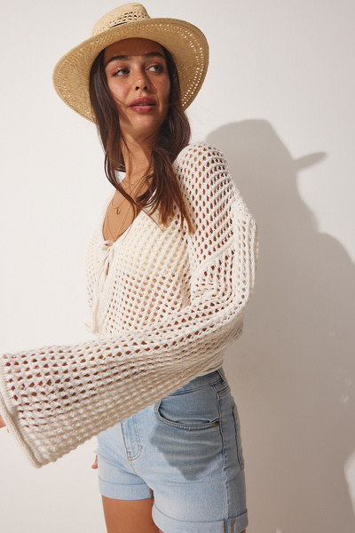 Lovelyİstanbul Ζακέτα με ανοιχτόχρωμη κρέμα Crop Bolero Knitwear - Lmc0027