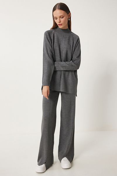 Lovelyİstanbul Gray Knitwear Sweater and Trousers Set - Lmu0001