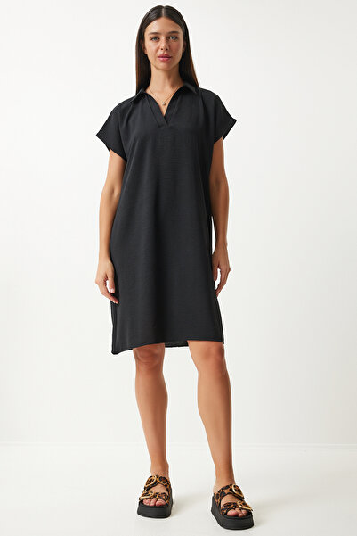 Lovelyİstanbul Καλοκαιρινό φόρεμα με μαύρο λινό πόλο λαιμόκοψη - Lto0023