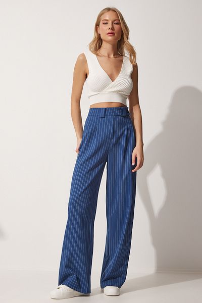 Lovelyİstanbul Pleated Wide Leg Trousers Dark Blue Lgk0002