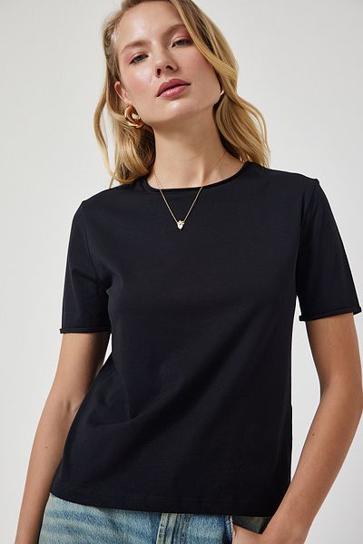 Lovelyİstanbul Pletené tričko Crew Neck Basic Black Lub0021