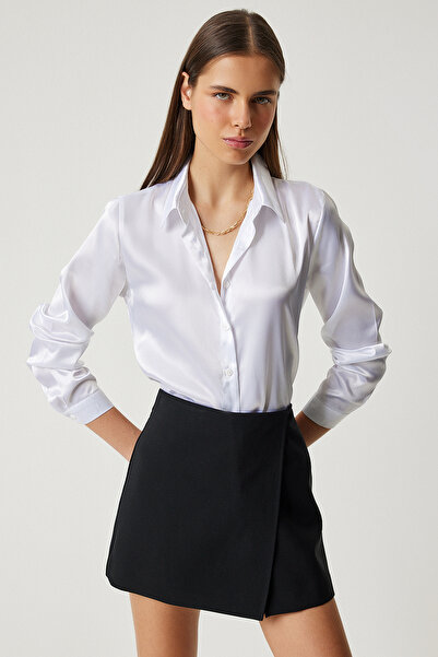 Lovelyİstanbul Bílá saténová košile - Ldd0008