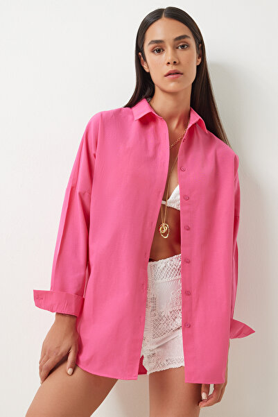 Lovelyİstanbul Cămașă de bază oversize ROZ ÎNCHIS LDD0003