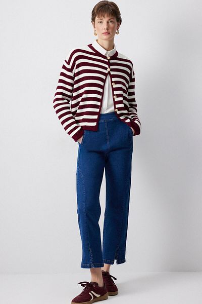 Touché Privé Gold Buttoned Striped Short Cardigan