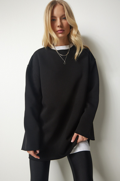 Lovelyİstanbul Şardonlu Oversize Örme Sweatshirt SİYAH LNJ0017