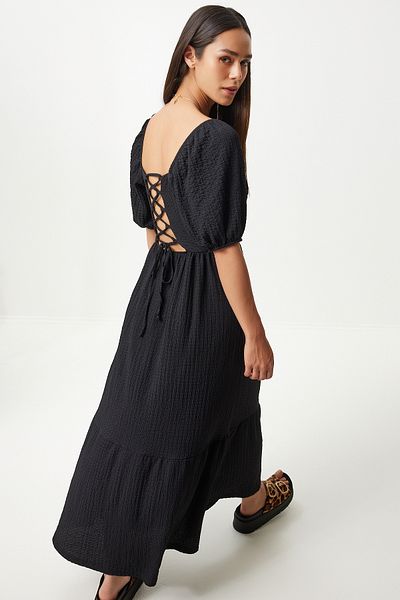 Lovelyİstanbul Rochie tricotată de vară cu decolteu în formă de inimă, neagră Lub0010
