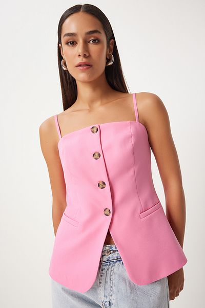 Lovelyİstanbul Pink Woven Sling Vest - Llv0002