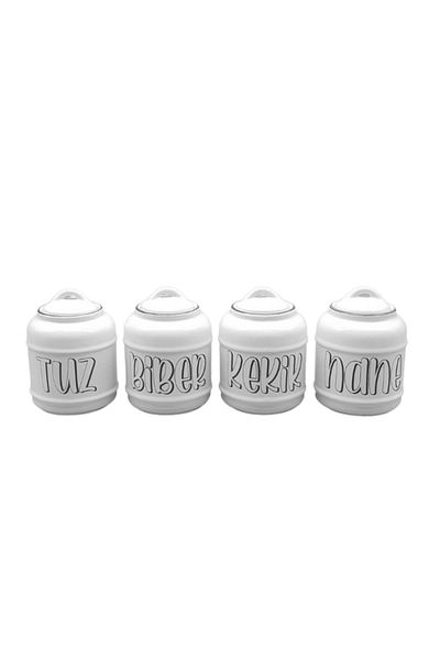 Woodcept 700 ml Ceramic Salt Pepper Thyme Mint Jar Set - Countertop Storage