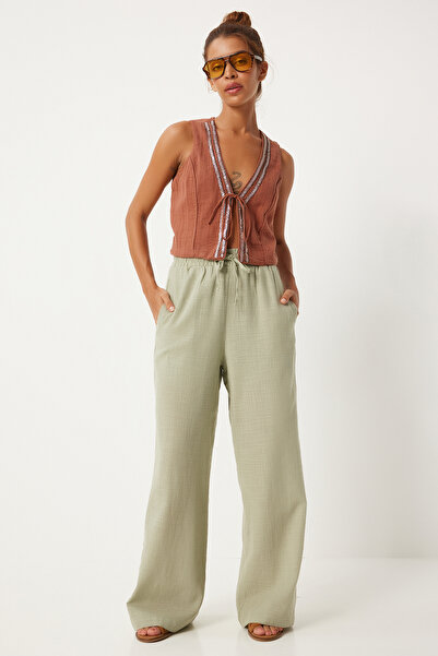 Lovelyİstanbul Χακί λινό παντελόνι - Loose Cut Ldp0002