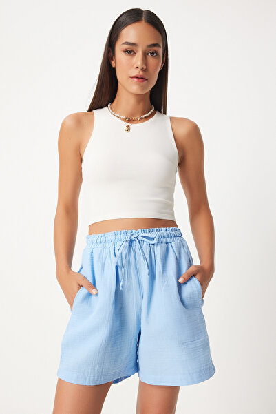 Lovelyİstanbul Sky Blue Muslin σορτς - Τσέπη, Lmx0011