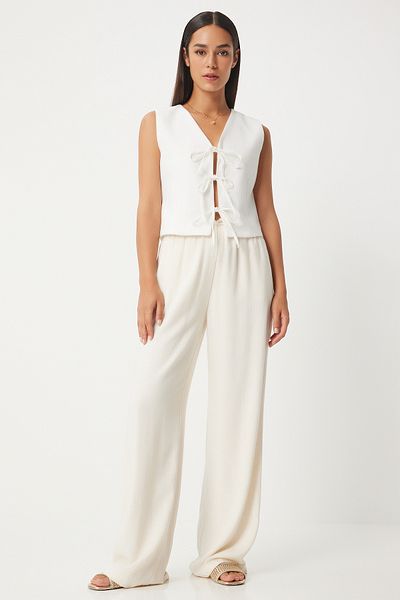Lovelyİstanbul White Linen Vest - Bow Detail, Lgp0005