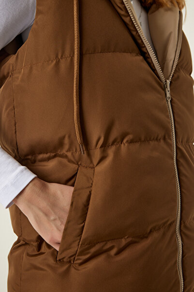 Lovelyİstanbul Kapüşonlu Çift Taraflı Şişme Yelek BEJ TABA LGZ0001