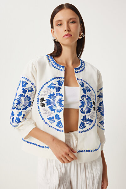 Lovelyİstanbul Jachetă din popelin cu detaliu de broderie ALBASTRU ALB LQS0009