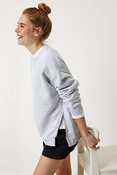 Lovelyİstanbul Zipper Detailed Hooded Sweatshirt Gray Lub0003