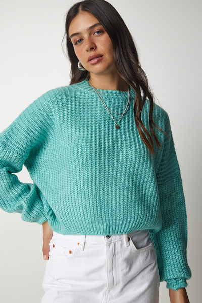 Lovelyİstanbul Μπαλόνι μανίκι Basic Knitwear Πουλόβερ Water Green Lbv0009