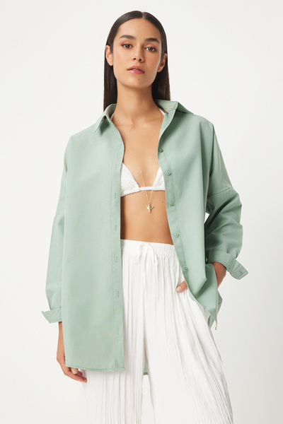 Lovelyİstanbul Oversize Basic Gömlek AÇIK ÇAĞLA YEŞİLİ LDD0003