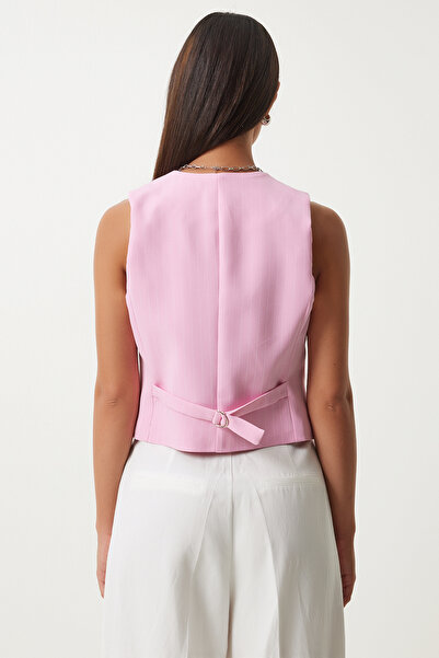 Lovelyİstanbul V-Neck Striped Woven Vest Pink Lto0008