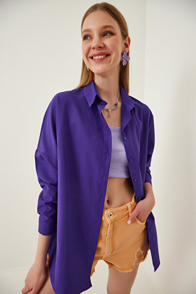 Lovelyİstanbul Oversize Basic Gömlek Mor Ldd0003