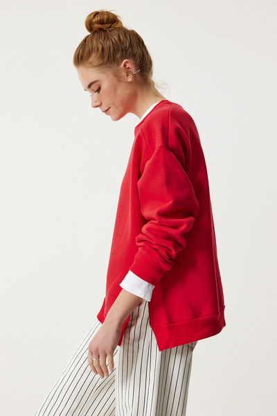 Lovelyİstanbul Fermuar Detaylı Şardonlu Sweatshirt KIRMIZI LUB0003