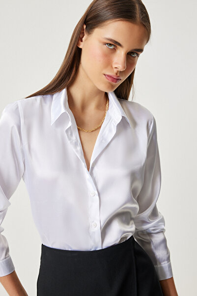 Lovelyİstanbul Bílá saténová košile - Ldd0008