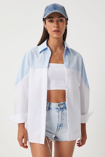Lovelyİstanbul Cămașă Boyfriend colorblock SKY BLUE WHITE LDD0019