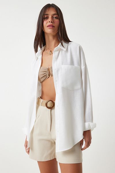 Lovelyİstanbul Ecru Linen Oversize Shirt - Lhf0005