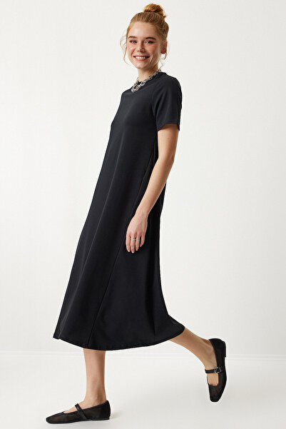 Lovelyİstanbul Μαύρο πλεκτό - Καλοκαιρινό φόρεμα σε γραμμή Α Lub0005