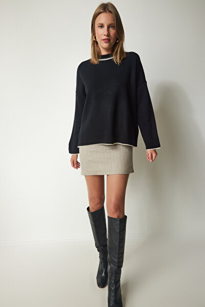 Lovelyİstanbul Pulover Negru Tricotaj - Decolteu Crew Lpf0015