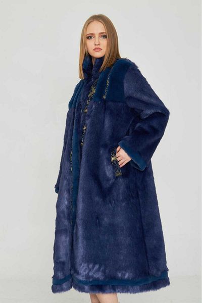 Redpoint Jackets Kaftan Model Jacquard Fabric Detailed Faux Fur
