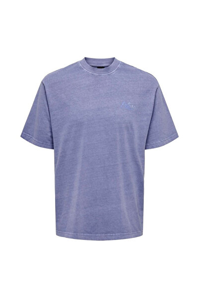 Only & Sons O Yaka Baskılı Mavi - Mor Erkek T-Shirt ONSMORGAN LIFE RLX GRADIA...