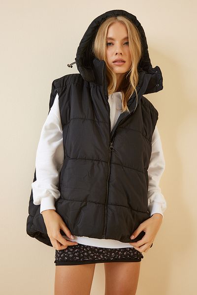 Lovelyİstanbul Black Oversize Inflatable Hooded Vest - Lrv0034