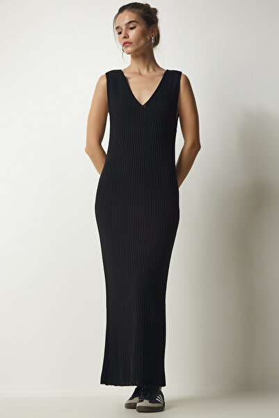 Lovelyİstanbul Fitilli Triko Kazaklı Elbise SİYAH LKG0003