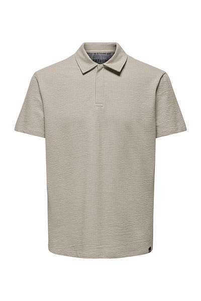 Only & Sons Ανδρικό μονόχρωμο μπεζ μπλουζάκι πόλο ONSKIAN REG SEERSUCKER SS