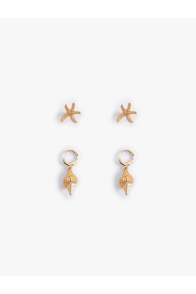 Koton Steel Mixed Seashell Earrings Set - 2 Pieces