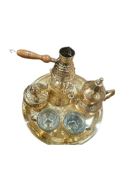 Kanka Turkish Coffee set,9 Pieces Of Pure Copper Stove, Teapot, Coffee Pot,sugar bowl,Tray, 4 Cups