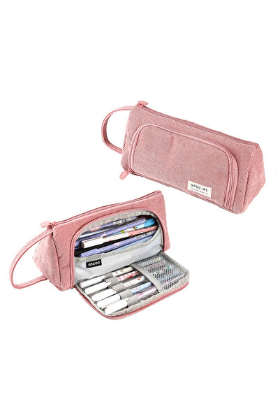 Choice حافظة أقلام رصاص وردية متعددة الطبقات ذات سعة كبيرة لتخزين الأقلام ومس...